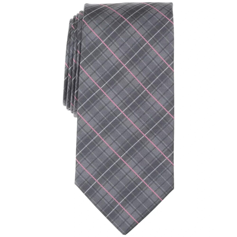 Michael Kors Men’s Silk Blend Tie Gray Pink Thompson Check Plaid Necktie NWT